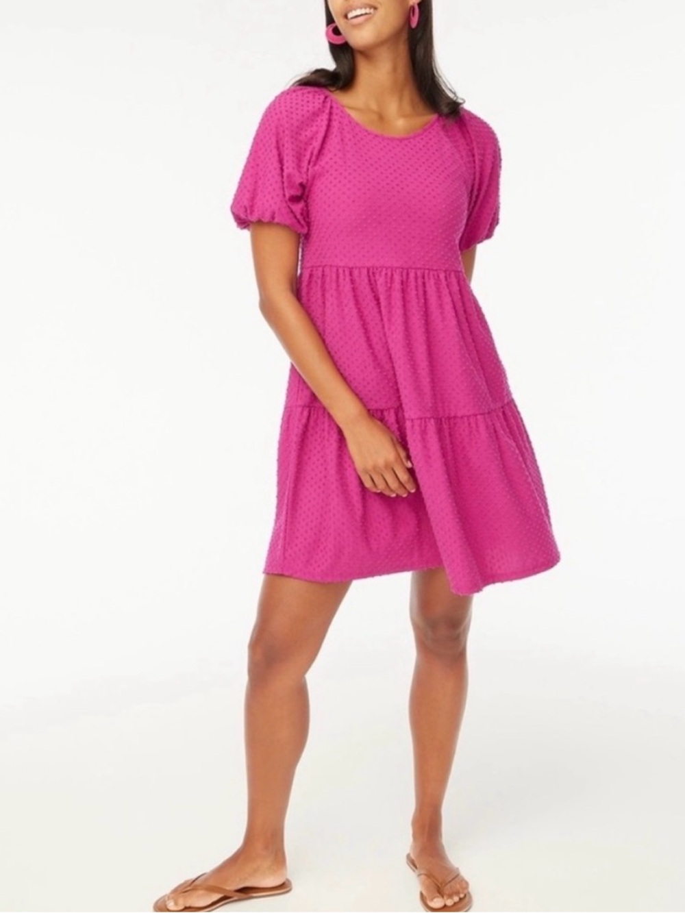 J Crew Magenta Tiered Puff-Sleeve Dress